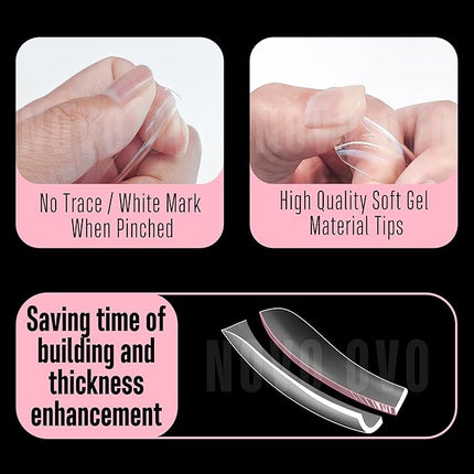 NOVO OVO Halloween Medium Slightly Curved Nail Tips Press on Full Cover, Thick Square Eagle Claw Hawk Curve Gel x Acrylic Fake Nails Extension kit, Clear Pre-etched French False Nail x 15 Sizes 240pcs