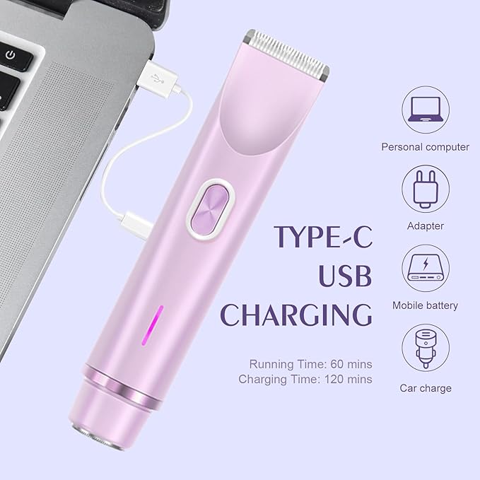 Dermave Bikini Shaver,Bikini Trimmer for Women,2-in-1 Electric Razors for Women(Light Purple)