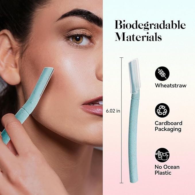 Dermaplane Razor for Women, 6 pcs Eyebrow Razors for Women face, Eyebrow Trimmer with Protective Silicone Cover, Facial Hair Removal Shaver, Wheat Straw Dermaplaning and Skin Care Tool