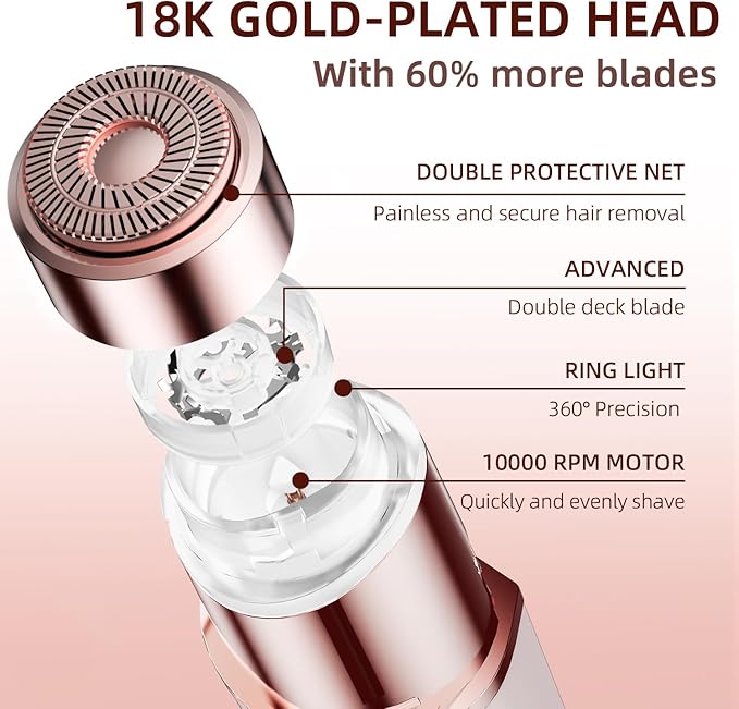 Facial Hair Removal for Women, Portable Lady Shaver, Rechargeable Painless Hair Remover for Face, Upper Lips, Chin, Peach Fuzz