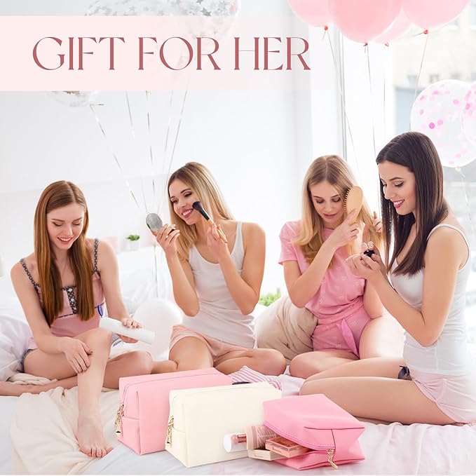 Kigeli 15 Pcs Aesthetic Makeup Bags PU Leather Cosmetic Pouches Waterproof Plain Toiletry Bags Makeup Pouches Bulk for Women Party Gift Travel Storage Organizer(Pink Series)