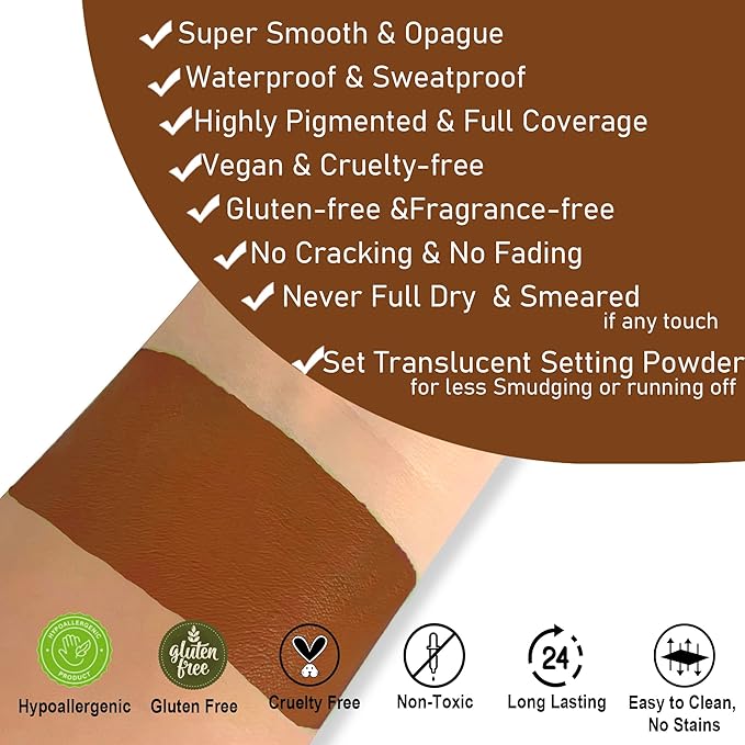 CCbeauty Brown Face Paint Stick, Face Painting Kit, Full Coverage SFX Makeup Foundation, Professional Non-Toxic Body Paint for Halloween Costume Party, For Deer, Elk, Simba, Bojack Horseman Makeup