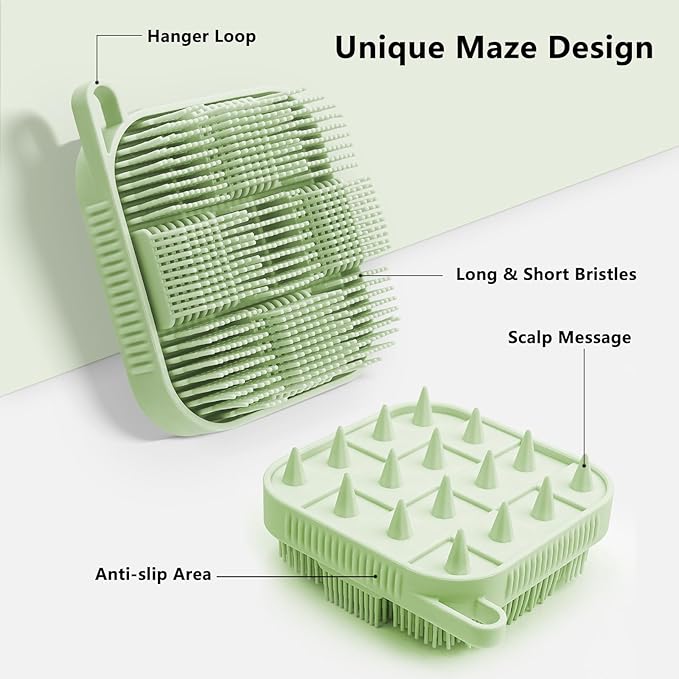 Silicone Shower Scrubber Women Men 2 Pcs Exfoliating Body Scrubber Exfoliator Scalp Non-Slip Hollow Hand Glove Loofah Alternative Deep Clean Wash Dual-Sided Durable Scrub Bath Essentials Pink Green