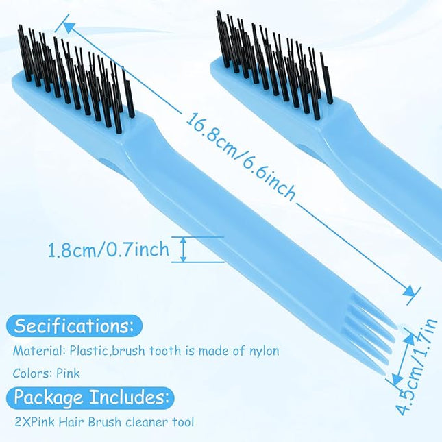 Yaomiao 2 Pcs Hair Brush Cleaner Tool 2-in-1, Light Blue Hairbrush Cleaner for Removing Hair Dust, Mini Comb for Removing Dirt, Home Salon Use