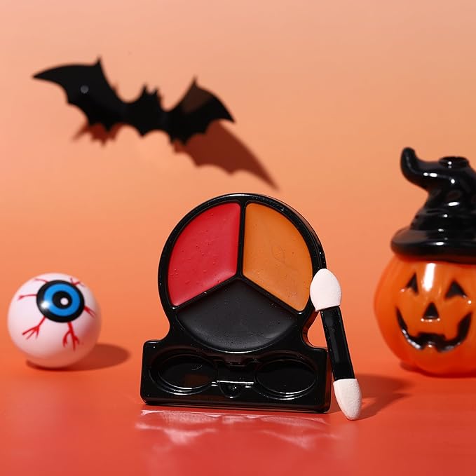 Black Red Orange Face Body Paint with Applicator, Face Painting Kit for Halloween Makeup, Pumpkin, Tiger Costume, Cosplay,Theme Parties, Dress Up - Compact & Portable