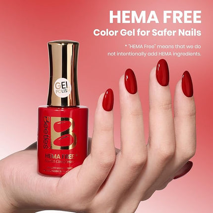 Beetles Red Gel Polish - Scarlet Confidence 15ML/0.51Fl Oz,Hema Free Red Gel Nail Polish, Same Color Same Bottle, Soak Off UV LED Lamp Nail Art, Long-Lasting Manicure Salon DIY Home Valentines Nails