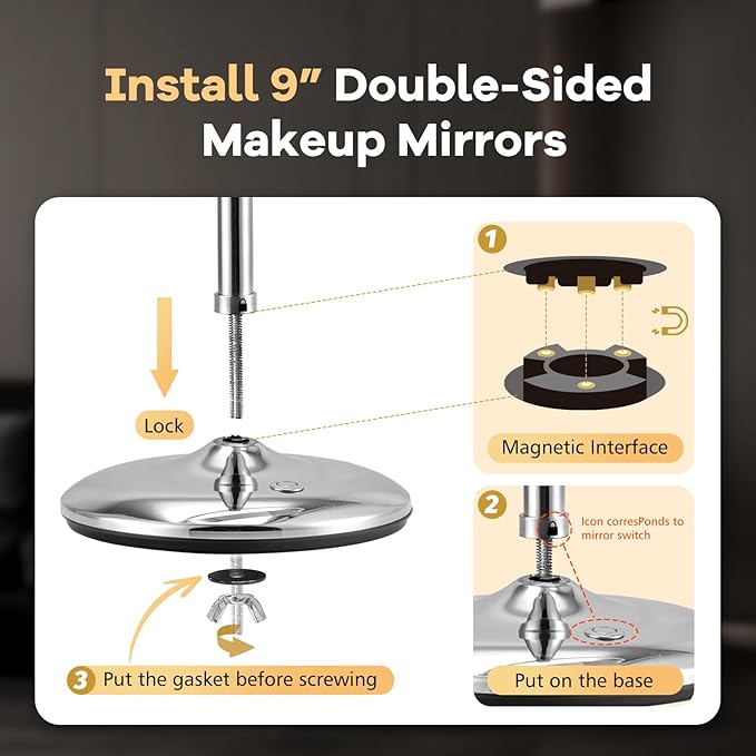 15x Makeup Mirror with Light, Lighted Vanity Mirror with 3 Color Brightness Adjustable, 360°Rotation Double Side Bathroom Mirror -Chrome