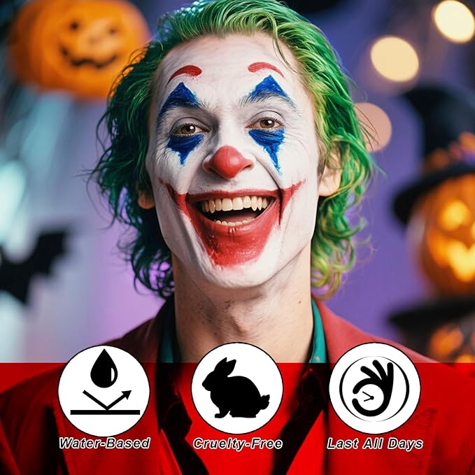 Red White Blue Face Paint Kit,4th of July USA Patriotic 1.01oz/pc Water Based Body Paint with sponges,Halloween Face Painting for Joker Clown Devil Costume Makeup