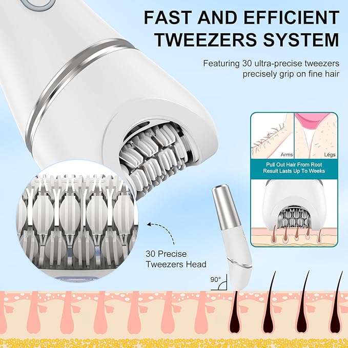 Electric Bikini Epilator for Women, 4 in 1 Hair Removal for Face, Chin, Arm, Leg, Armpit, Bikini Trimmer, IPX7 Waterproof, USB Rechargeable, Wet & Dry Lady Shaver,LED Lighting,2 Speeds,Travel Gift