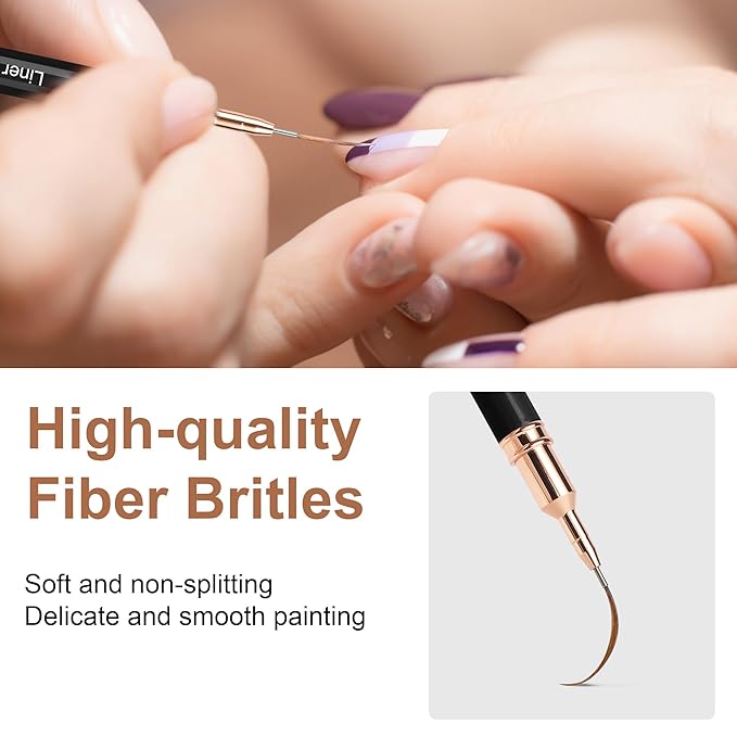 Artdone Metallic Nail Art Pens, Liner Brushes Set, 5PCS Black Color Nail Tools For Long Lines, Thin Details, Fine Drawing, Liner Brush UV Gel Polish Painting Nail Design Sizes 5/8/12/20/25mm