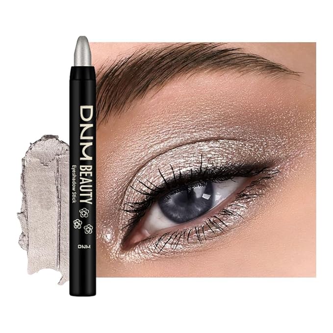 Silver Grey Shimmer Cream Eye Shadow Stick Makeup for Women, Shimmer Eyeliner Pencil Eyeshadow Brightener Stick for Eyes, Waterproof Eyeshadow Applicator Blendable sombras para ojos 70#