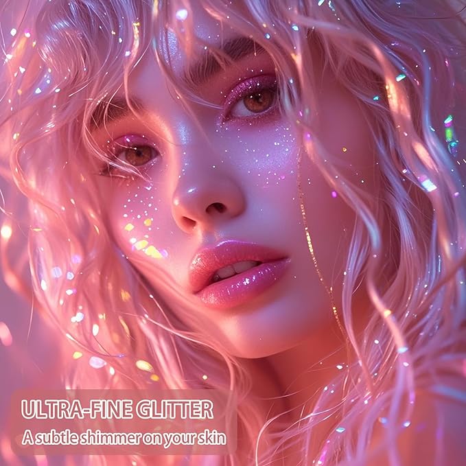 Etercycle Fine Body Glitter, Pink Hair Body Glitter Spray Beautiful Face Makeup Glitter, Cute High Gloss Cosmetic Shimmer Hairspray Shiny Fabric Glitter Spray for Clothing Stage Festival Rave Prom