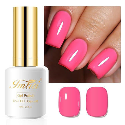 Imtiti Neon Pink Gel Nail Polish, 0.5Fl oz Hot Pink Color UV/LED Soak Off Gel Polish for Spring Summer DIY Nail Art Manicure at Home 1Pcs
