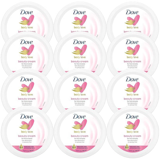 Dove Body Love Beauty Cream, Lightweight, Fast-Absorbing Face and Body Cream for Normal to Dry Skin, 24-Hour Moisture, Luxuriously Scented Face Cream, Hand & Body Lotion, 5.07 Fl Oz (Pack of 12)