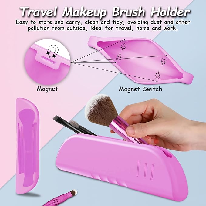 Jilier 4 in 1 Makeup Brush Set with Travel Makeup Brush Holder, Travel Makeup Brushes with Case, Double Sided Makeup Brushes with Silicon Portable Cosmetic Face Brushes Holder