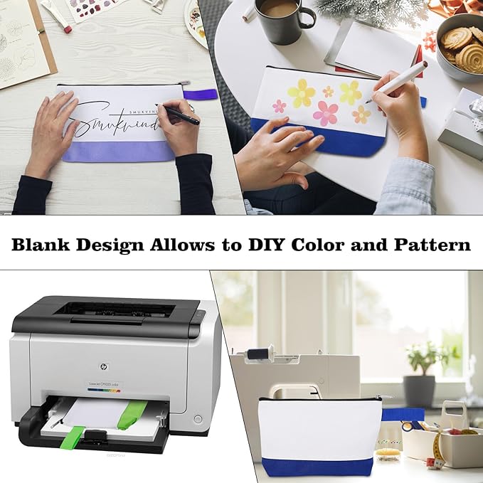 10 Pieces Cotton Canvas Makeup Bag with Bottom and Strap, Multi-Purpose Cosmetic Bag with Zipper Travel Toiletry Pouch, Blank DIY Craft Bag (Multicolor 03, M)