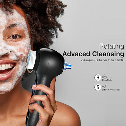 Electric Facial Cleansing Brush with LCD Screen, 3-in-1 Face Scrubber & Optional Blackhead Remover, Rechargeable, IPX7 Waterproof, Gentle Daily & Deep Cleaning for All Skin Types
