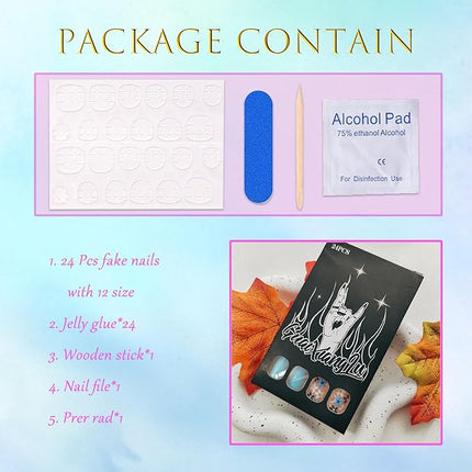 Short Fake Nails Square Press Ons Full Cover False Nails with Light Blue Flower Designs Acrylic Press Ons Artificial Glossy Stick Ons Reusable Glue Ons for Women 24 Pcs