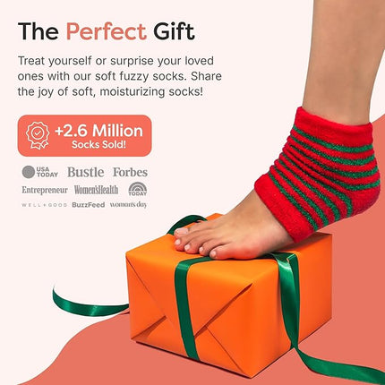 ZenToes Moisturizing Socks for Cracked Heel Treatment, Vitamin E, Olive Oil and Jojoba Oil Heel Socks, Stocking Stuffers for Women, Spa Self Care Gifts for Women (Holiday Stripes, Regular)