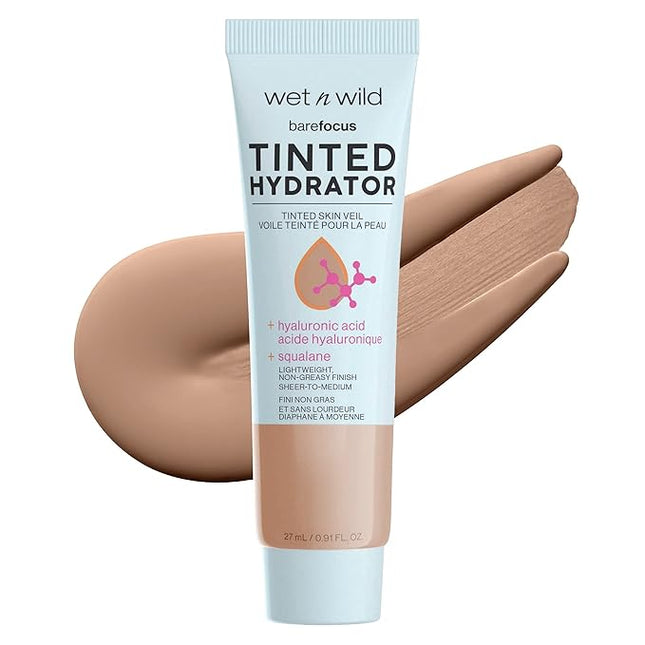 wet n wild Bare Focus Tinted Hydrator Tinted Skin Veil, Lightweight Buildable Coverage with Hyaluronic Acid & Vegan Squalane, Semi-Matte Finish, Cruelty-Free -Tan Medium Deep