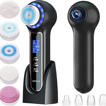 Electric Facial Cleansing Brush with LCD Screen, 3-in-1 Face Scrubber & Optional Blackhead Remover, Rechargeable, IPX7 Waterproof, Gentle Daily & Deep Cleaning for All Skin Types