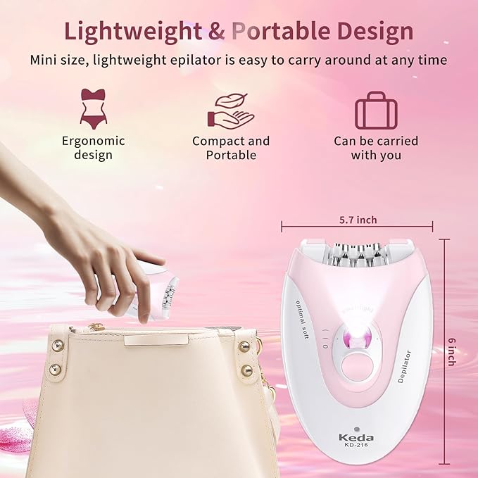 Epilator for Women, 2 Speeds Epilators Hair Removal for Women with LED Light, Hair Removal Device with 36 Tweezers，Painless Smooth Rechargeable Epilator for Face, Bikini, Arms, Legs, Armpits