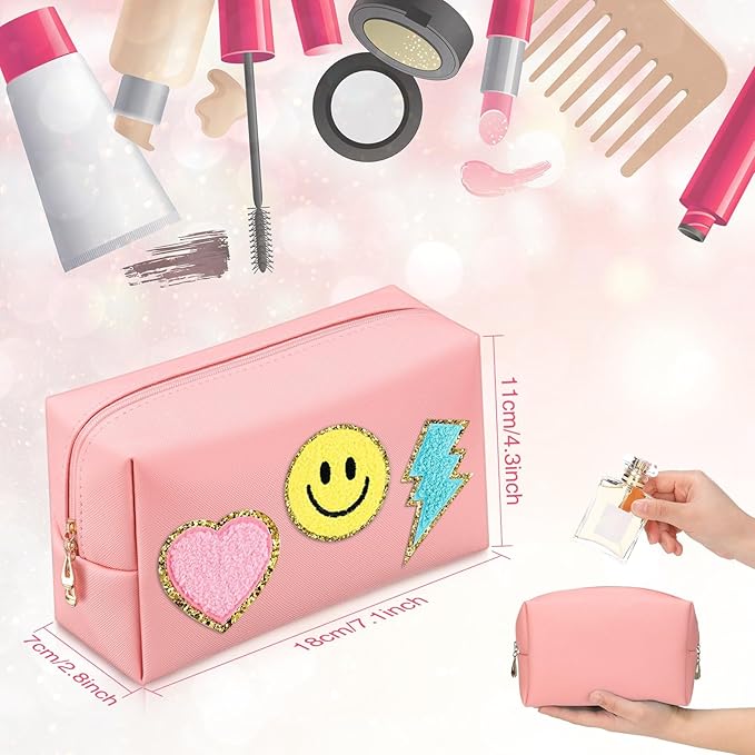 Sanwuta 9 Pcs Makeup Bags Bulk PU Double Zippers Cosmetic Bag Makeup Toiletry Pouch Portable Travel Organizers Case for Women Bachelorette Party End of The Year Bridesmaid Gift(Pink, Blue, Purple)