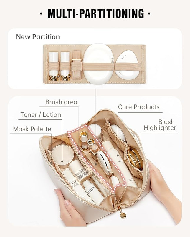 EACHY Travel Makeup Bag,Large Capacity Cosmetic Bags for Women,Waterproof Portable Pouch Open Flat Toiletry Bag Pattern Makeup Bag