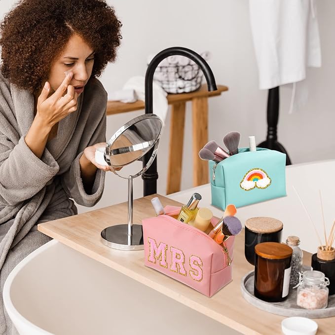 Sanwuta 9 Pcs Makeup Bags Bulk PU Double Zippers Cosmetic Bag Makeup Toiletry Pouch Portable Travel Organizers Case for Women Bachelorette Party End of The Year Bridesmaid Gift(Vintage Colors)