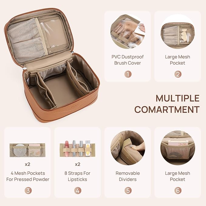 Telena Large Makeup Bag, Travel Toiletry Bag for Women, Vegan Leather Makeup Organizer Case Cosmetic Bag for Travel Essentials