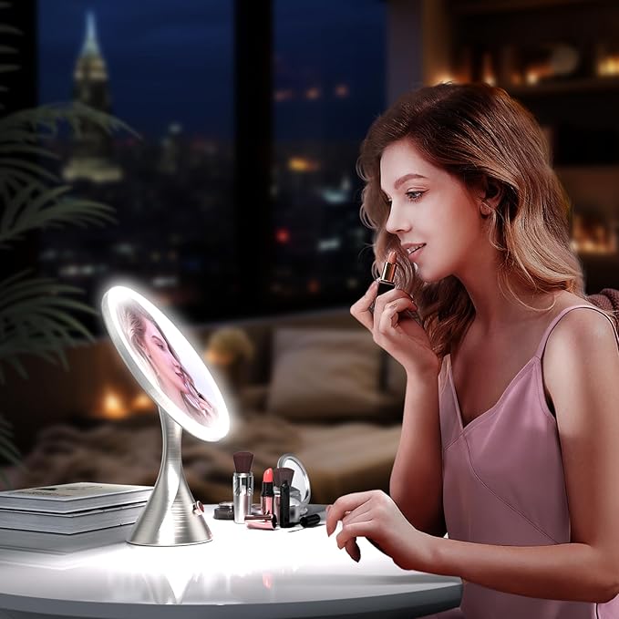 Lighted Makeup Mirror with Magnification Electric Plug in, 7X Magnifying Lighted Vanity Makeup Mirror with Led Lights