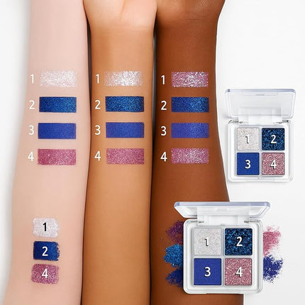 K'APEINE Glitter Shimmer Eyeshadow Makeup Palette, 4Colors Sparkle Eye Shadow Palettes Highly Pigmented Makeup Kit Long Lasting Waterproof Blendable Eyeshadow Palette
