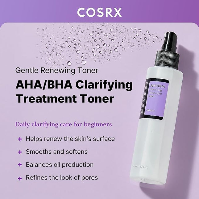 COSRX AHA/BHA Treatment Toner 5.07 fl.oz/ 150ml, Facial Exfoliating Spray for Whiteheads, Pores, & Uneven Skin, Korean Toner, Not Tested on Animals, No Parabens, No Sulfates, Korean Skin Care