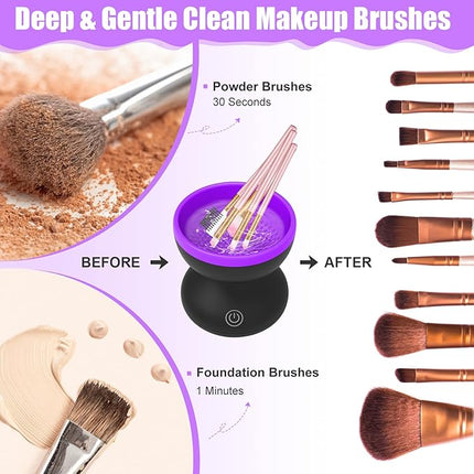 Electric Makeup Brush Cleaner, Luxiv Wash Makeup Brush Cleaner Machine Fit for All Size Automatic Spinner Dryer, Beauty Blender Washer (Black+Purple)