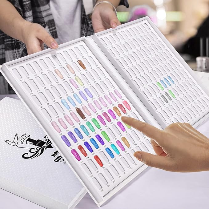 Noverlife Professional 216 Nail Colors Chart, White Nail Gel Polish Display Card Book, Nail Art Salon Nail Design Display Booklet, Nail Color Swatches Nail Practice Card Design Board
