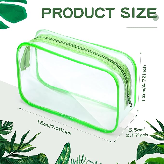 Weewooday 12 Pieces Clear Makeup Bags Cosmetic Storage Bags PVC Zipper Pouches Travel Waterproof Makeup Plastic Case for Women Organizing Toiletries Traveling Bathroom(Medium,Green)