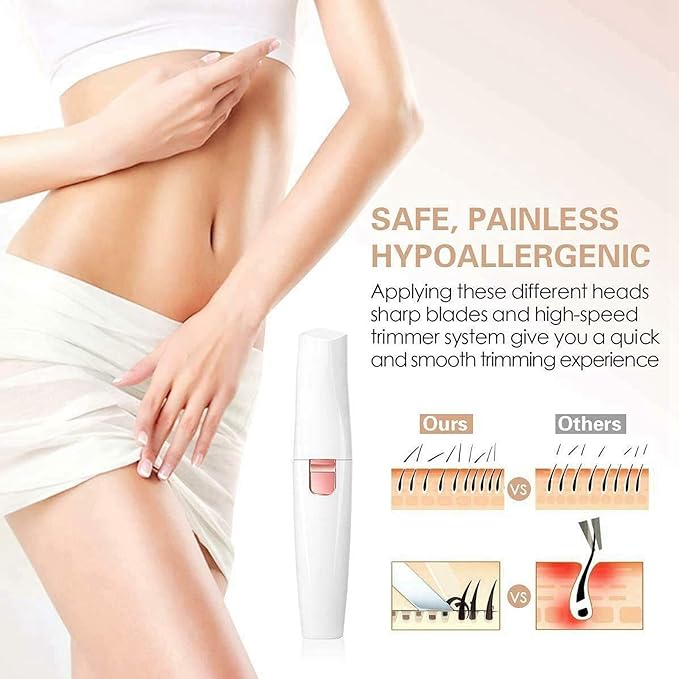 Facial Hair Remover for Women,Nose Hair Trimmer Rechargeable 2-1 Eyebrow Razor Portable Electric Shaver Painless Hair Remover Device for Face Nose Peach Fuzz Body Beard Lips Chin Female Hair Removal