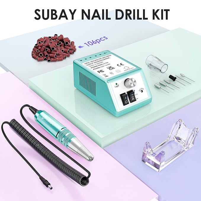 Subay 30000RPM Professional Nail Drill Machine for Acrylic Nails, Gel Nail, Nail Art Polisher Sets with 6 Bits Easy Build-in Bit Holder Twist Lock Changing Bit