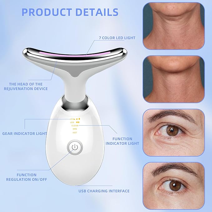 7-Color LED Facial Massager Tool, face Massager Tool with Vibration, Gua Sha-Inspired Design + Cooling Gel for Skin Firming & Daily Skincare Routine