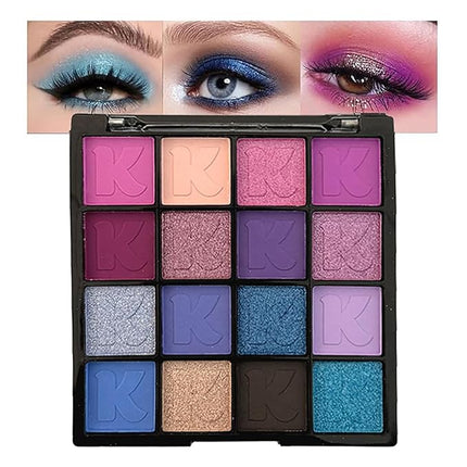 K'APEINE Eyeshadow Palette, Purple Matte Glitter Eye Shadow Palette Goth Eyeshade Kit 16 Colors Pigmented Eye Makeup Palette for Rave Parties, Music Festival, Performance, Costume and Halloween