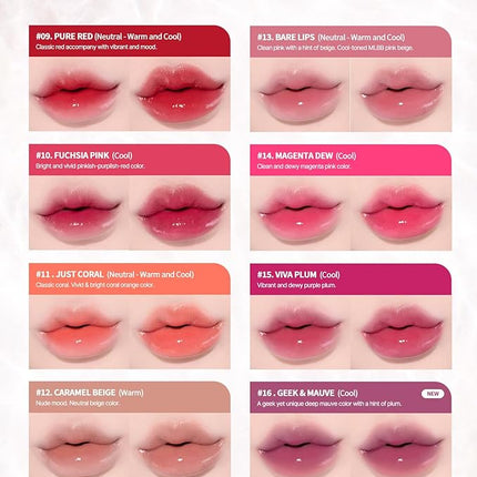 Heart Percent Dote On Mood Pure Glow Tint, Watery & Lightweight Moisturizing Lip Stain Long Lasting Liquid Lipstick 6.8g, #14. Magenta Dew