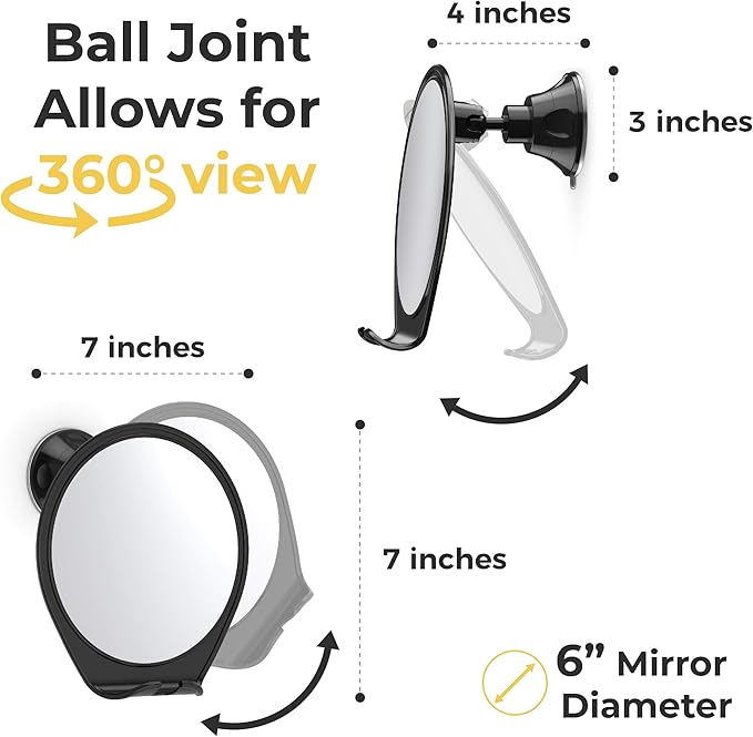 HONEYBULL Fogless Shower Mirror with Suction Mount & Swivel – Anti-Fog Acrylic Bathroom Mirror for Shaving – Built-in Razor Holder, Easy Install, Home Shower Accessory (Black)