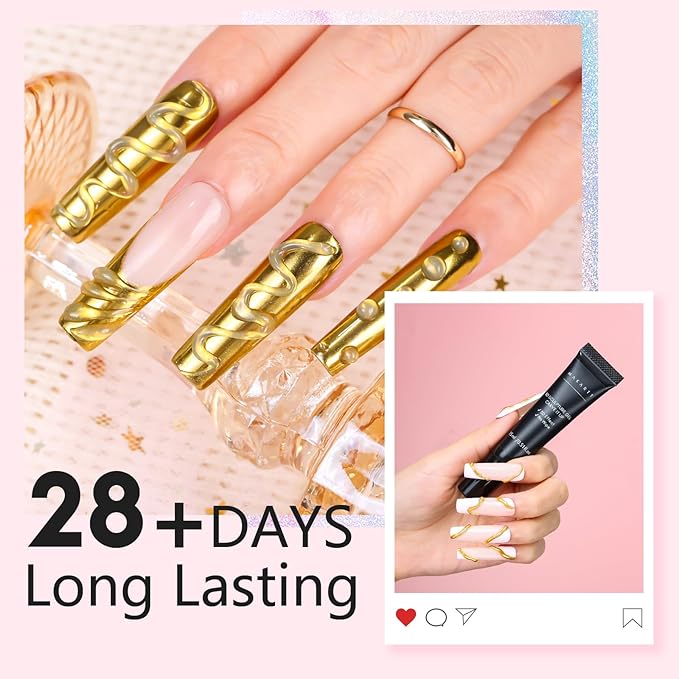 Makartt 3D Gel Nail Art with Gold Chrome Nail Powder Kit: Clear Molding Gel for Nail Art 15g Sculpting Glue Polish and Metallic Effect Mirror Powder Set for Nail Decoration Manicure Charms