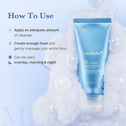 medicube Facial Cleanser Zero Foam Cleanser | Daily Gentle Cleansing Foam for Sensitive Skin | Excess Sebum Control, Hydration, Pore Minimization | Korean Skincare, 4.23 oz