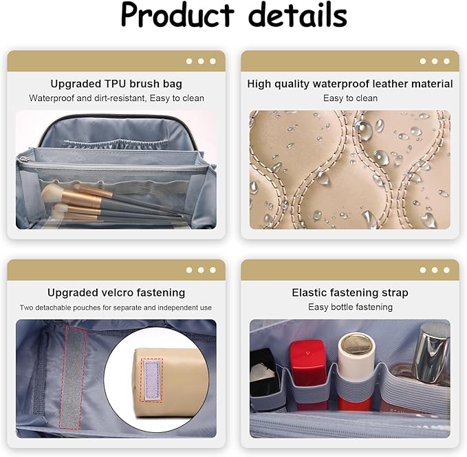 Travel Makeup Bags for Women Cosmetic Bag: Puffy Make up Bags Set of 3 - Vegan Leather Makeup Organizer - Waterproof Large Toiletry Bag with Compartments - Travel Essentials (Khaki)