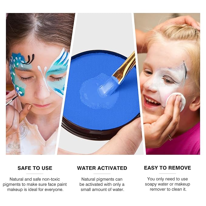 White Black Blue Foundation Face Body Paint, Halloween Makeup Face Painting Kit with Painting Brushes and Makeup Sponge for Kids & Adults Halloween The Smurfs Avatar Elf Cosplay Party-30g