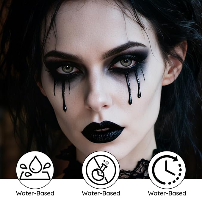 Black Face Body Paint - Professional Water-Based Non-Toxic Body Painting for Zombie Vampire Halloween SFX Cosplay, Full Coverage Washable Cream for Costume Party Theater Stage Performance