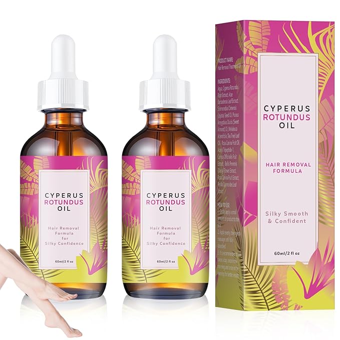 2Pcs Cyperus Rotundus Oil, 60ML Natural Cyperus Rotundus Oil for Hair Removal, Moisturizing & Soothing CyprusOil for Reducing Body Hair Growth, Hair Removal for All Skin Types