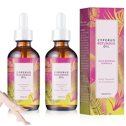 2Pcs Cyperus Rotundus Oil, 60ML Natural Cyperus Rotundus Oil for Hair Removal, Moisturizing & Soothing CyprusOil for Reducing Body Hair Growth, Hair Removal for All Skin Types