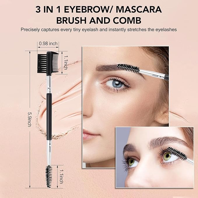 1PCS 3 Head Eyebrow Eyelash Shaper Eyelash Comb for Separating Lashes Shaping Brow+1PCS Professional Blending Eyeshadow Brush Eye Makeup Brush for Concealer Eyebrows Eyeliner Makeup Tool
